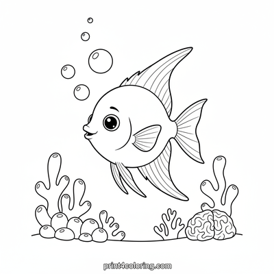 Graceful Angelfish Underwater Ballet - free printable coloring page