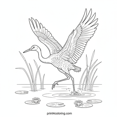 Majestic Sandhill Crane's Wetland Serenity - free printable coloring page