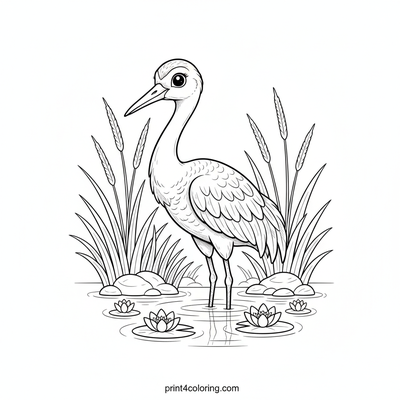 Graceful Wetland Crane's Peaceful Retreat - free printable coloring page