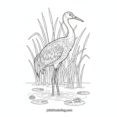 Majestic Sandhill Crane in the Wetlands - free printable coloring page
