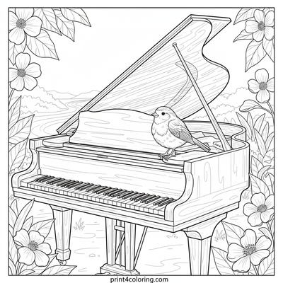 Botanical Harmony: A Grand Piano's Serenade - free printable coloring page