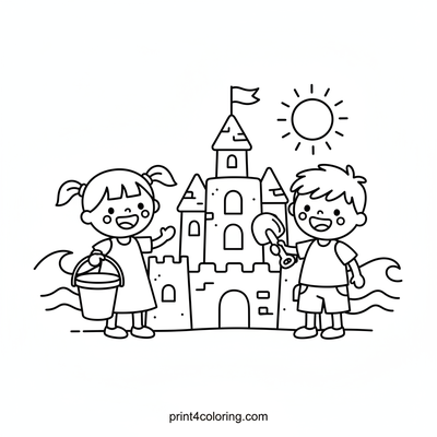 Beach Day Sandcastle Builders - free printable coloring page