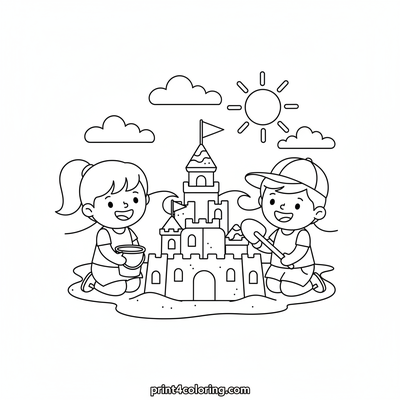 Grand Sandcastle Adventure - free printable coloring page