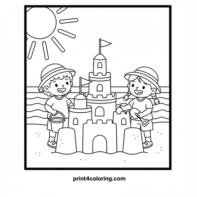 Sandy Shores Sandcastle Fun - free printable coloring page