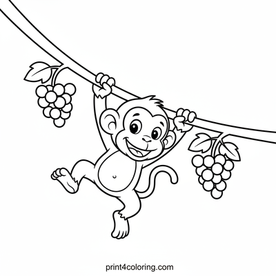 Swinging Monkey's Grape Vine Fun - free printable coloring page