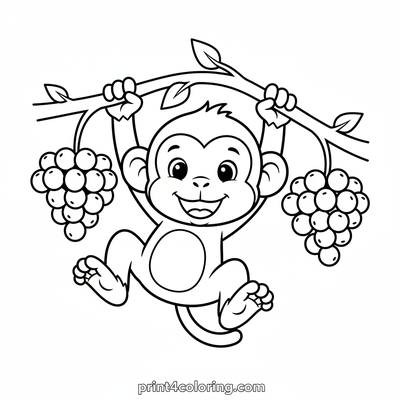 Monkey's Grape Vine Swing - free printable coloring page