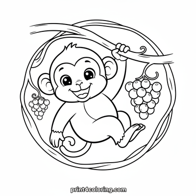 Monkey's Grapevine Swing Adventure - free printable coloring page
