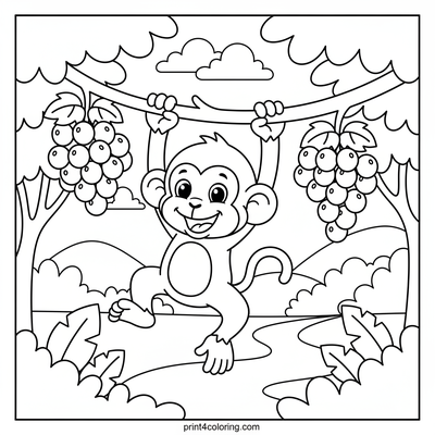 Playful Monkey's Grapevine Swing - free printable coloring page