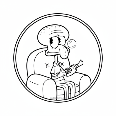 Grumpy Squidward's Ticklish Tune - free printable coloring page