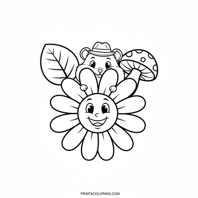 Whimsical Hamster's Daisy Hideout - free printable coloring page