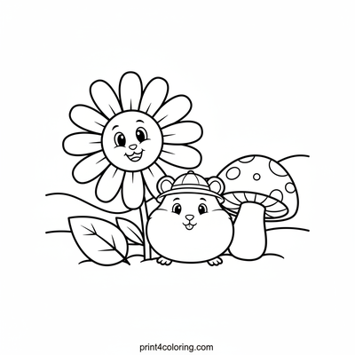 Hamster's Daisy Discovery - free printable coloring page