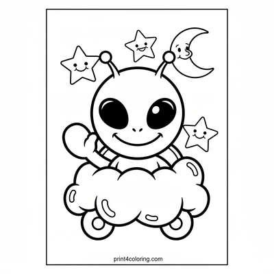 Smiling Space Friend on the Moon - free printable coloring page