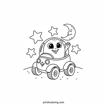 Friendly Alien's Moon Journey - free printable coloring page