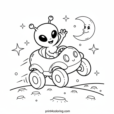 Happy Alien's Moon Buggy Adventure - free printable coloring page