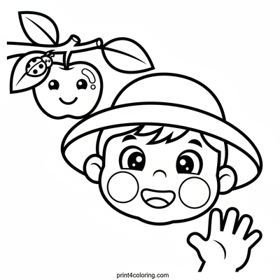 Smiling Child's Apple Picking Fun - free printable coloring page