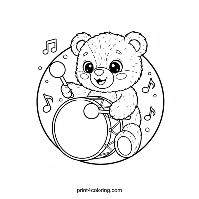 Happy Bear's Joyful Drum Solo - free printable coloring page