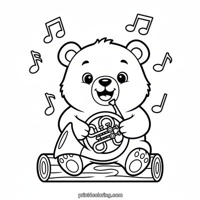 Melody Bear Cub's French Horn Fun - free printable coloring page