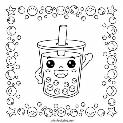 Happy Boba Tea Friend - free printable coloring page