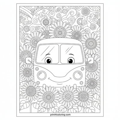 Happy Camper Van's Zentangle Sunflower Retreat - free printable coloring page
