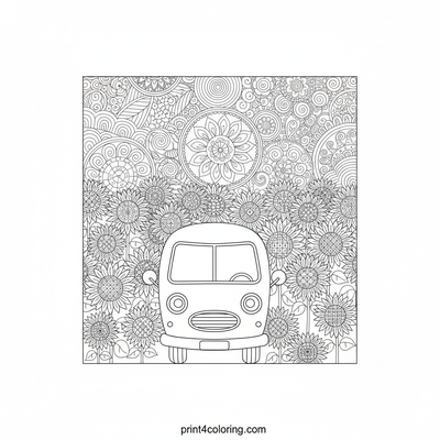 Sunshine & Swirls: Happy Camper Van's Zentangle Sunflower Retreat - free printable coloring page