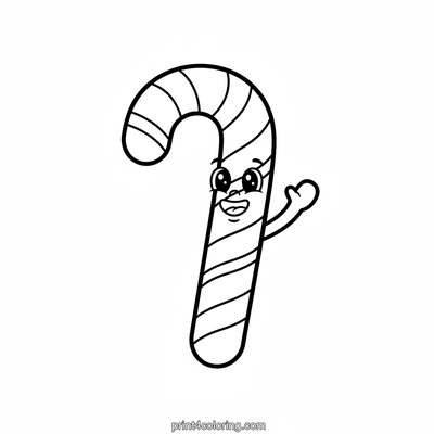 Happy Waving Candy Cane Friend - free printable coloring page
