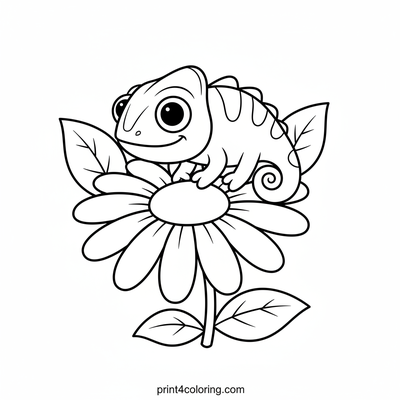 Smiley Chameleon on a Daisy Delight - free printable coloring page