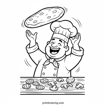 The Jolly Pizza Chef's Big Toss - free printable coloring page