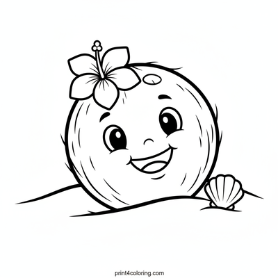 Smiling Coconut Pal on the Beach