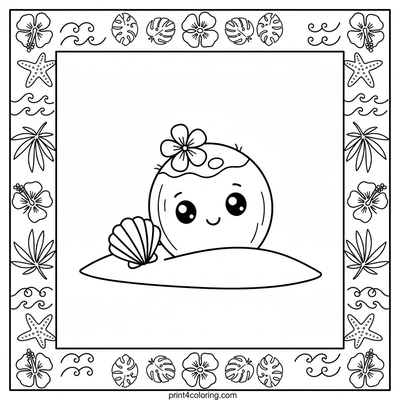 Happy Coconut Beach Buddy - free printable coloring page