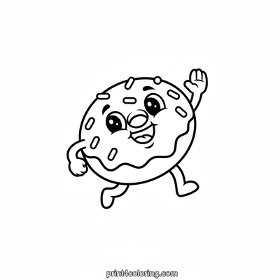 Happy Donut Friend Waving Hello! - free printable coloring page