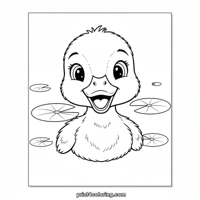 Joyful Duckling's First Swim - free printable coloring page
