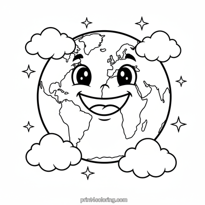 Happy Earth's Gentle Smile - free printable coloring page