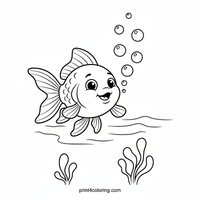 Happy Goldfish Bubble Stream - free printable coloring page