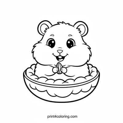 Fluffy Hamster's Cozy Snack Time - free printable coloring page
