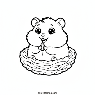 Happy Hamster's Cozy Snack - free printable coloring page