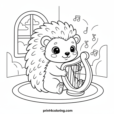 Happy Hedgehog's Harp Serenade - free printable coloring page