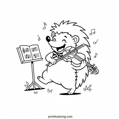 Happy Hedgehog's Violin Serenade - free printable coloring page