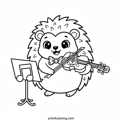 Happy Hedgehog's Violin Serenade - free printable coloring page
