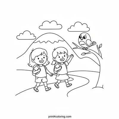 Happy Hikers' Mountain Journey - free printable coloring page
