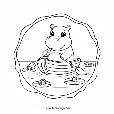 Happy Hippo's Lakeside Rowboat Adventure - free printable coloring page