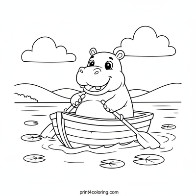 Happy Hippo's Lakeside Adventure - free printable coloring page
