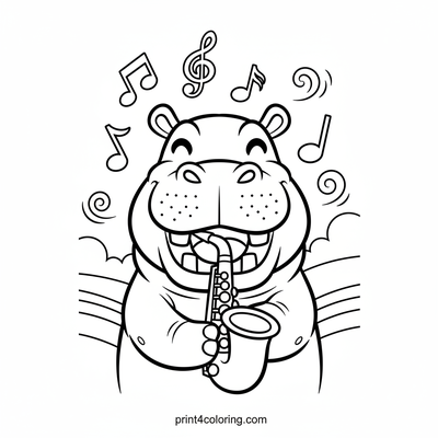Harmony Hippo's Sunny Sax Solo - free printable coloring page
