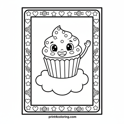 Sweet Cloud Cupcake Friend - free printable coloring page