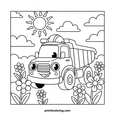 Sunny Day Dump Truck Adventure - free printable coloring page
