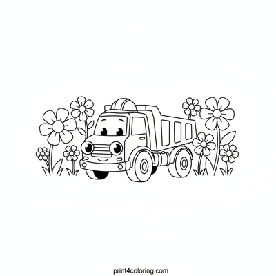 Happy Little Dump Truck's Sunny Flower Field - free printable coloring page