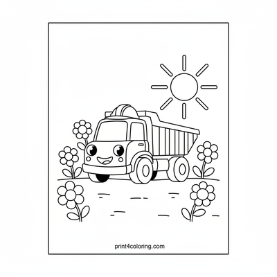 Happy Little Dump Truck's Sunny Day - free printable coloring page