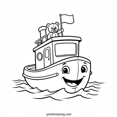 Happy Tugboat and Teddy's Wavy Ride - free printable coloring page