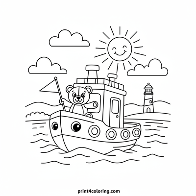Happy Tugboat's Wavy Adventure - free printable coloring page