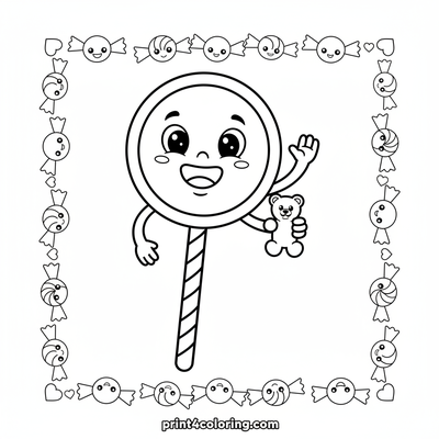Sweet Lollipop Pal & Gummy Bear Friend - free printable coloring page
