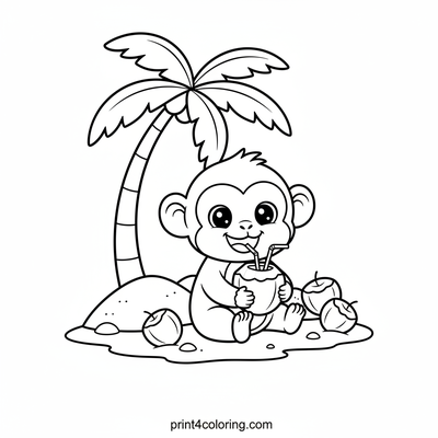 Happy Monkey's Tropical Coconut Siesta - free printable coloring page